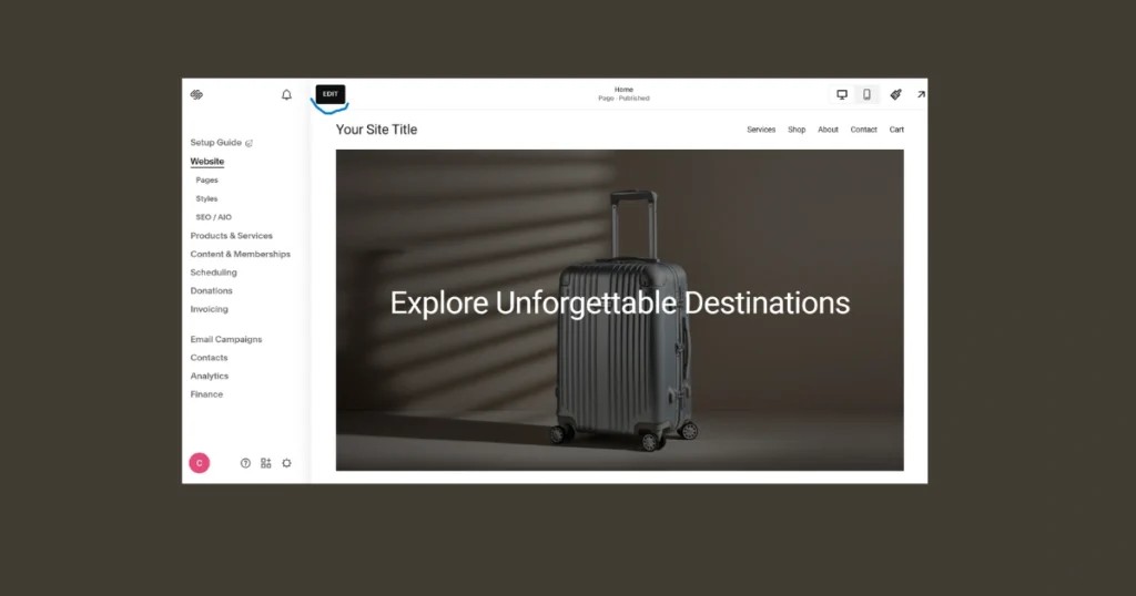 How to build a website with Squarespace- Edit button