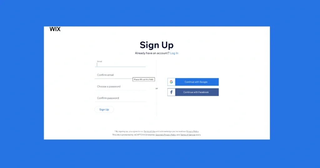 how to create a wix website-signup