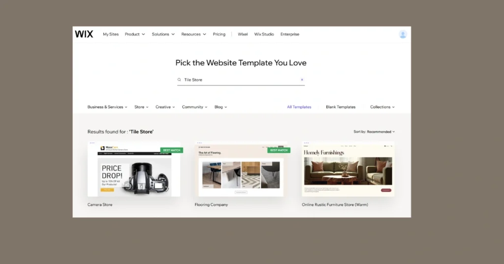how to create a wix website- template