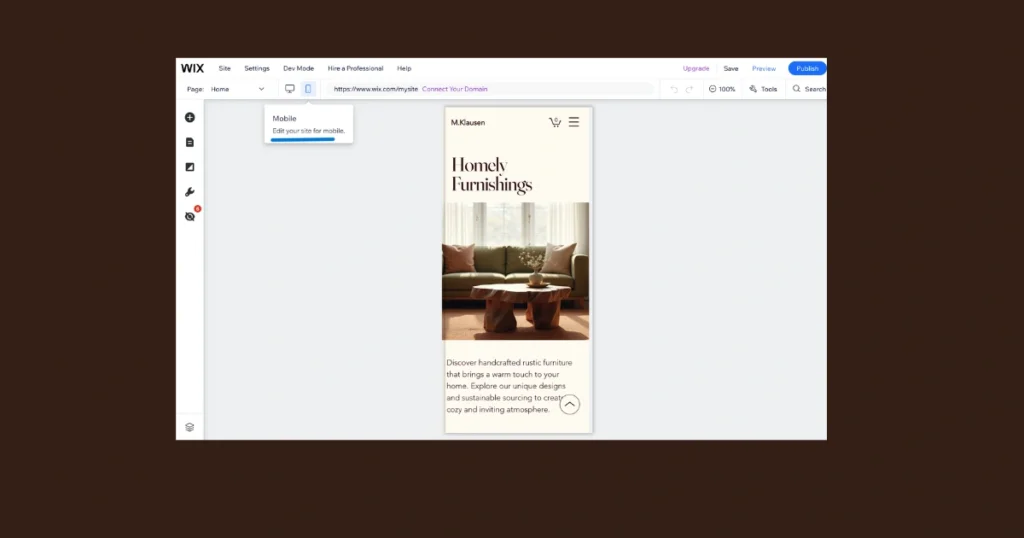 Mobile view for Wix