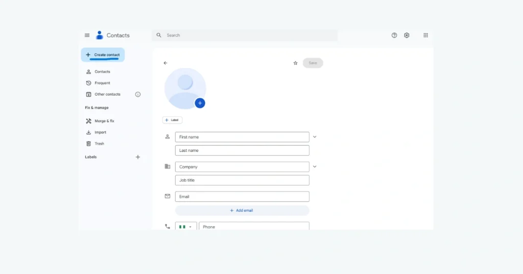 Contact creation in gmail