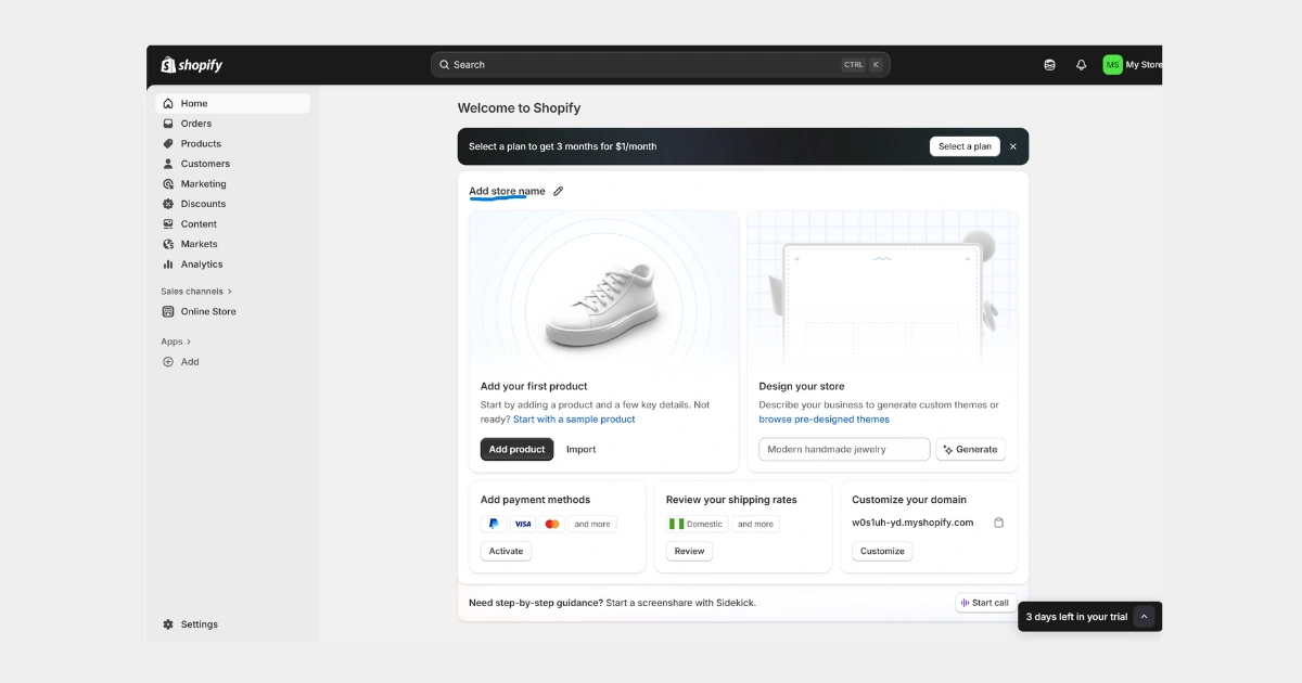 Name Your Store and Set Your Domain